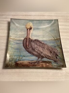 Kate McRostie Pelican Large 8” Square  Trinket Tray/Plate - NWT